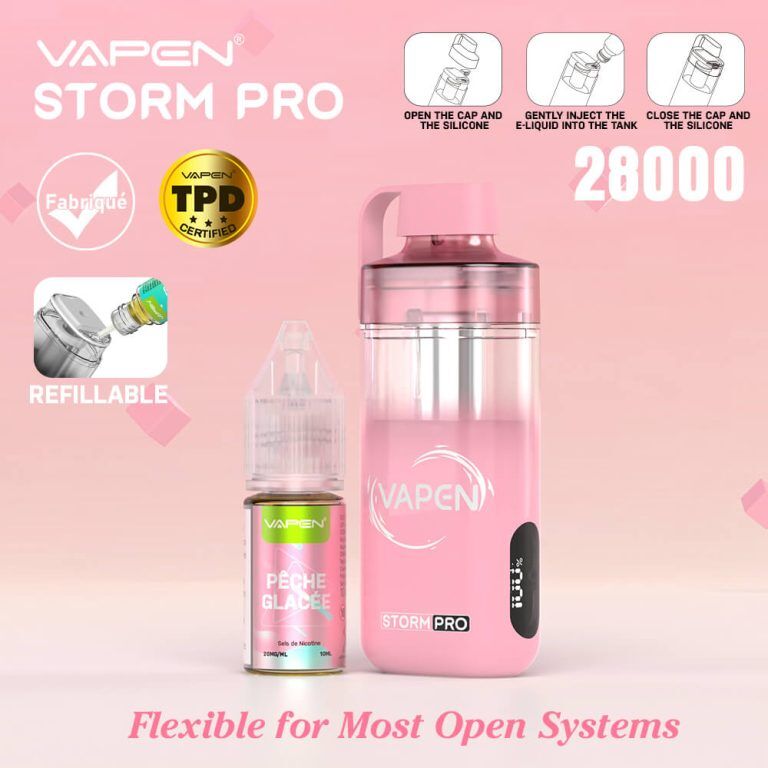 VAPEN STORM Pro Refilled 2 x 10ml 28000 Puff Open System Vape Pod TPD Compliant France Ban Free Electronic e Cigarette Long-lasting Smart Display JNR Fal ( (3)
