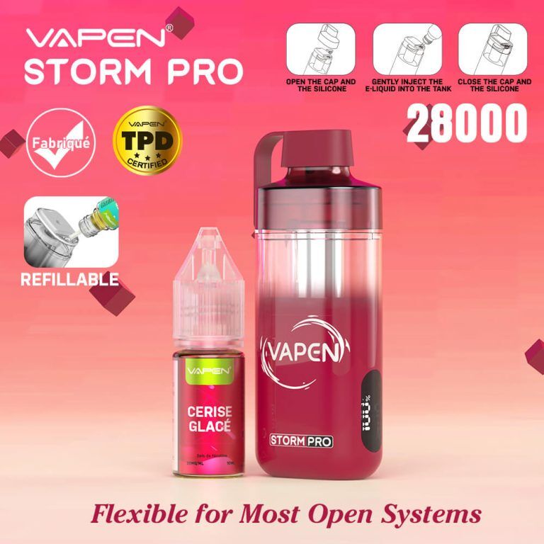 VAPEN STORM Pro Refilled 2 x 10ml 28000 Puff Open System Vape Pod TPD Compliant France Ban Free Electronic e Cigarette Long-lasting Smart Display JNR Fal ( (4)