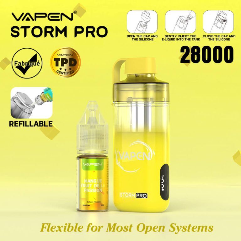 VAPEN STORM Pro Refilled 2 x 10ml 28000 Puff Open System Vape Pod TPD Compliant France Ban Free Electronic e Cigarette Long-lasting Smart Display JNR Fal ( (5)