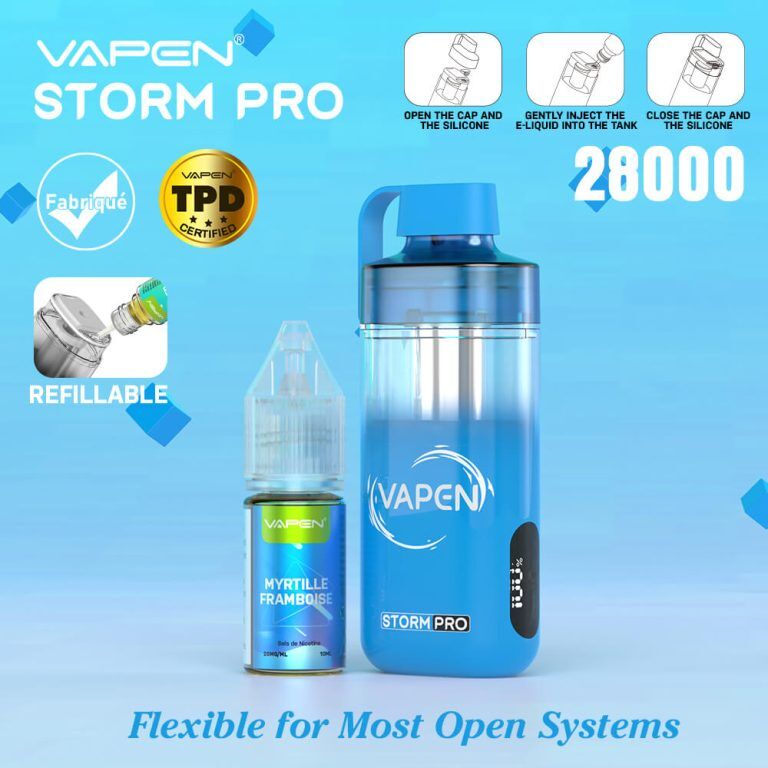 VAPEN STORM Pro Refilled 2 x 10ml 28000 Puff Open System Vape Pod TPD Compliant France Ban Free Electronic e Cigarette Long-lasting Smart Display JNR Fal ( (6)
