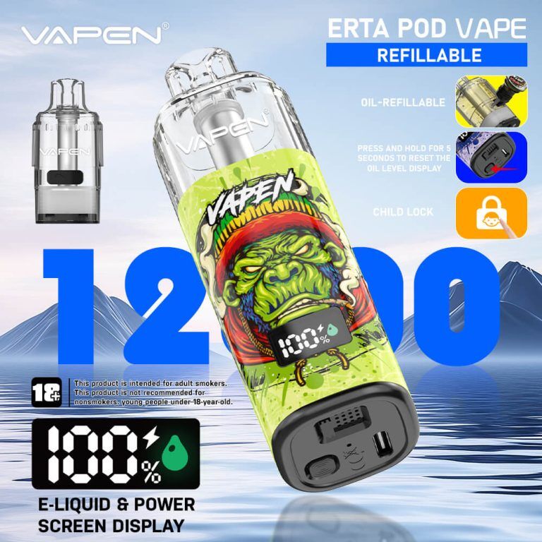 VAPEN eRTA Replaceable Vape Pod TPD France Ban Free Refilled 10ml 28000 Puff Electronic e Cigarette Long-lasting Smart Display JNR Falcon Plus Vaper (4)