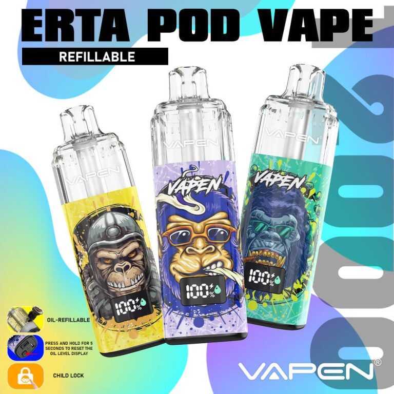 VAPEN eRTA Replaceable Vape Pod TPD France Ban Free Refilled 10ml 28000 Puff Electronic e Cigarette Long-lasting Smart Display JNR Falcon Plus Vaper (5)