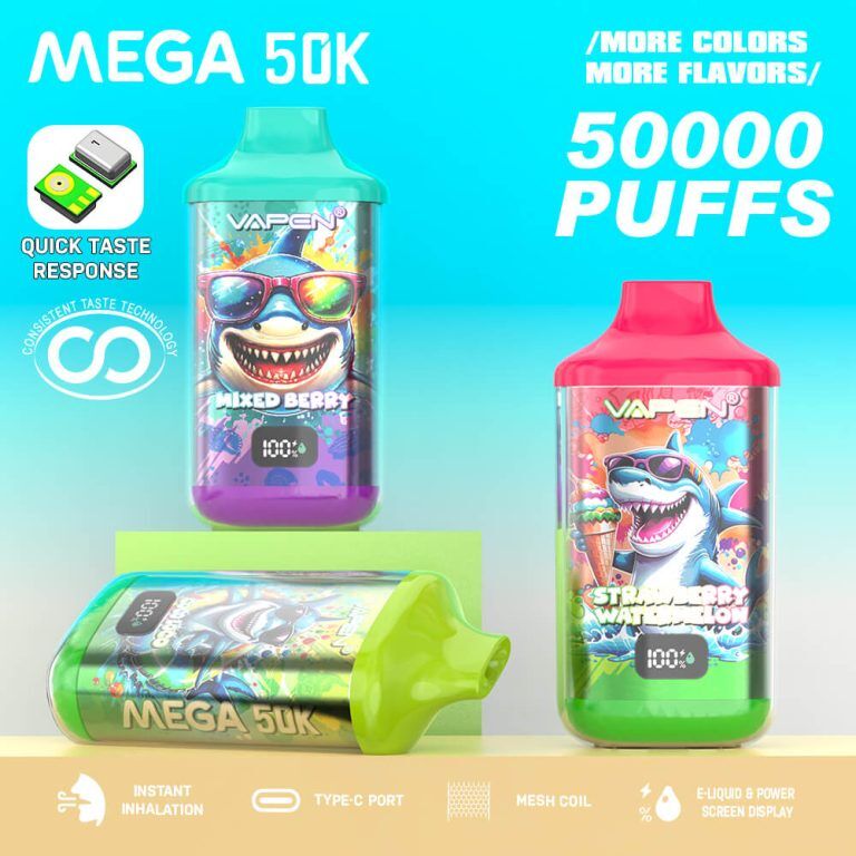 VAPEN MEGA 50K Puff Disposable Vape Pen 50000 60K 70K Puffs Vaper and Big Puffs Bar JNR Falcon X Plus Wholesale I Vape Elf Electronic Cigarette Bars EU Warehouse Fast Shipping (4)