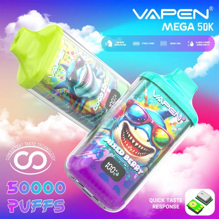 VAPEN MEGA 50K Puff Disposable Vape Pen 50000 60K 70K Puffs Vaper and Big Puffs Bar JNR Falcon X Plus Wholesale I Vape Elf Electronic Cigarette Bars EU Warehouse Fast Shipping (5)