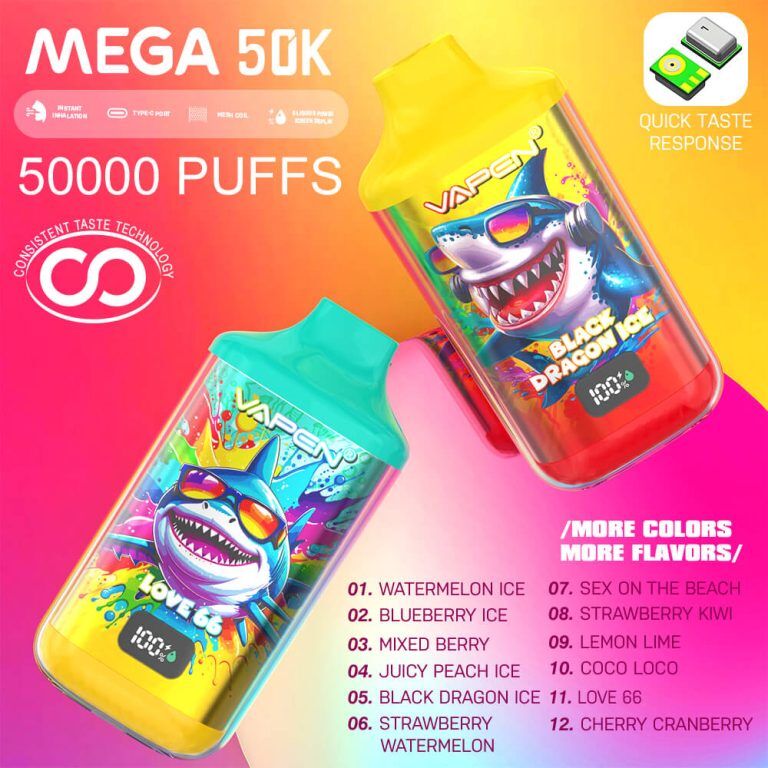 VAPEN MEGA 50K Puff Disposable Vape Pen 50000 60K 70K Puffs Vaper and Big Puffs Bar JNR Falcon X Plus Wholesale I Vape Elf Electronic Cigarette Bars EU Warehouse Fast Shipping (8)