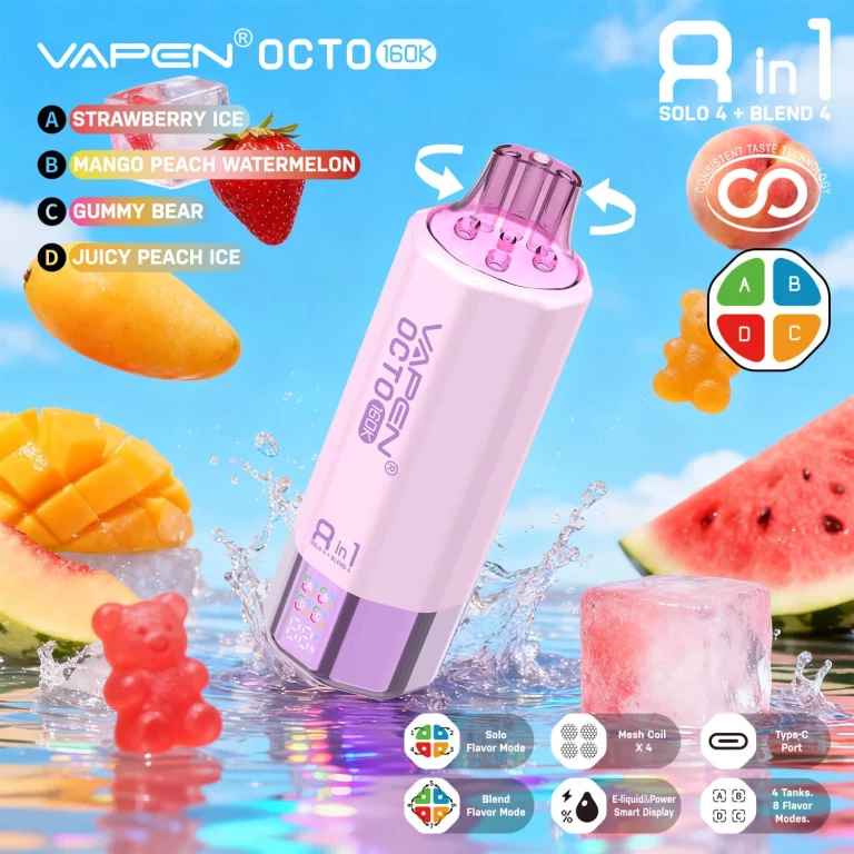 vapen-octo-160k-strawberry-ice-mango-peach-watermelon-gummy-bear-juicy-peach-ice
