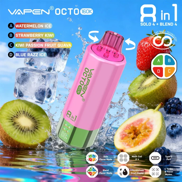 vapen-octo-160k-watermelon-ice-strawberry-kiwi-kiwi-passion-guava-blue-razz-ice